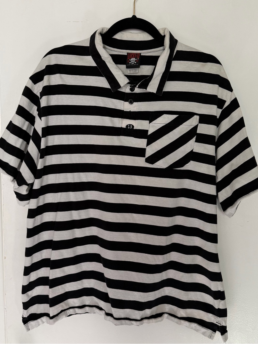 Lucky 13 Black & White Striped Polo Shirt XXL(fits like XL)